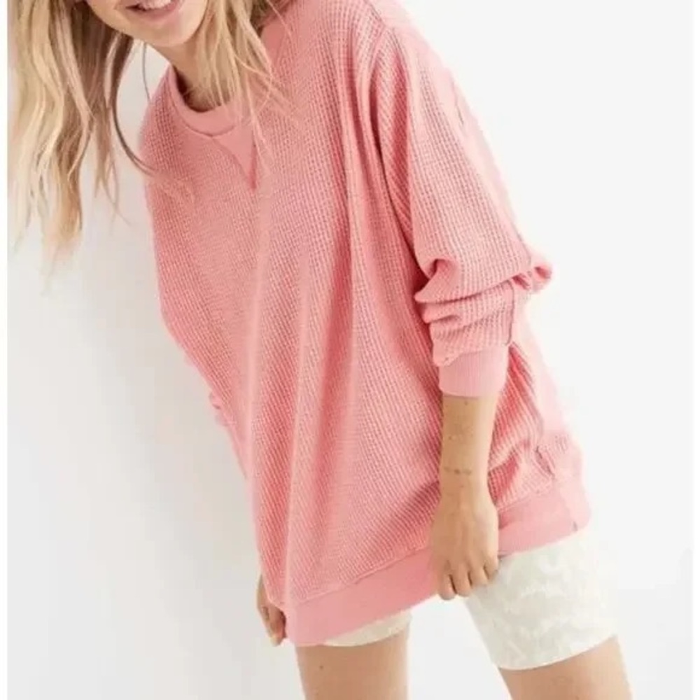 Aerie Oversized Coral Pink Waffle Knit Sweater